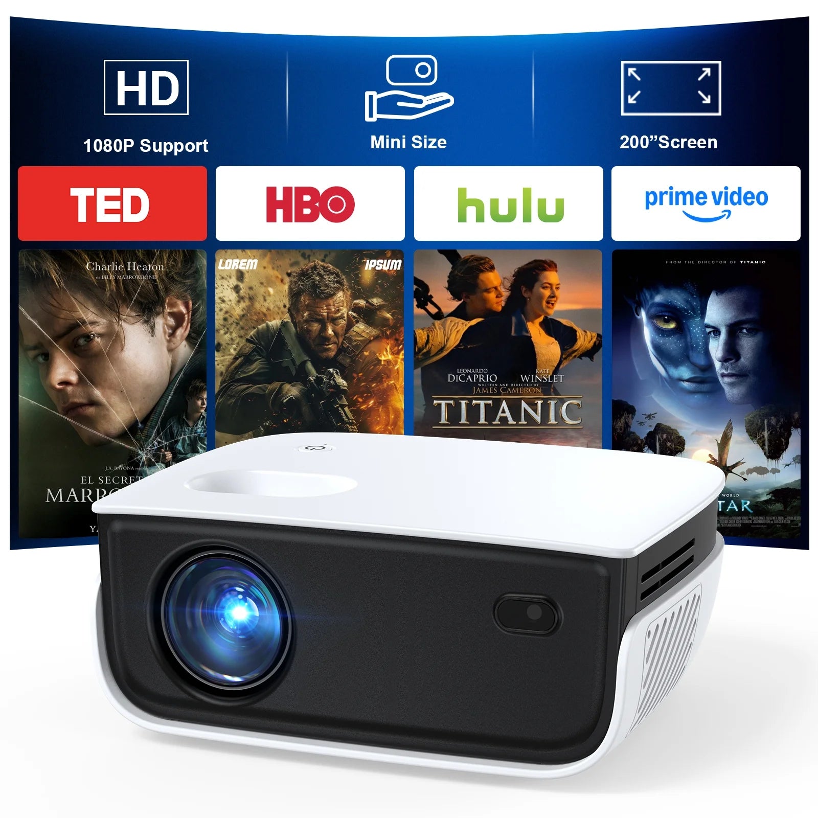 1080P Mini Projector with Bluetooth,Keystone Correction,Up to Support 240'' Screen