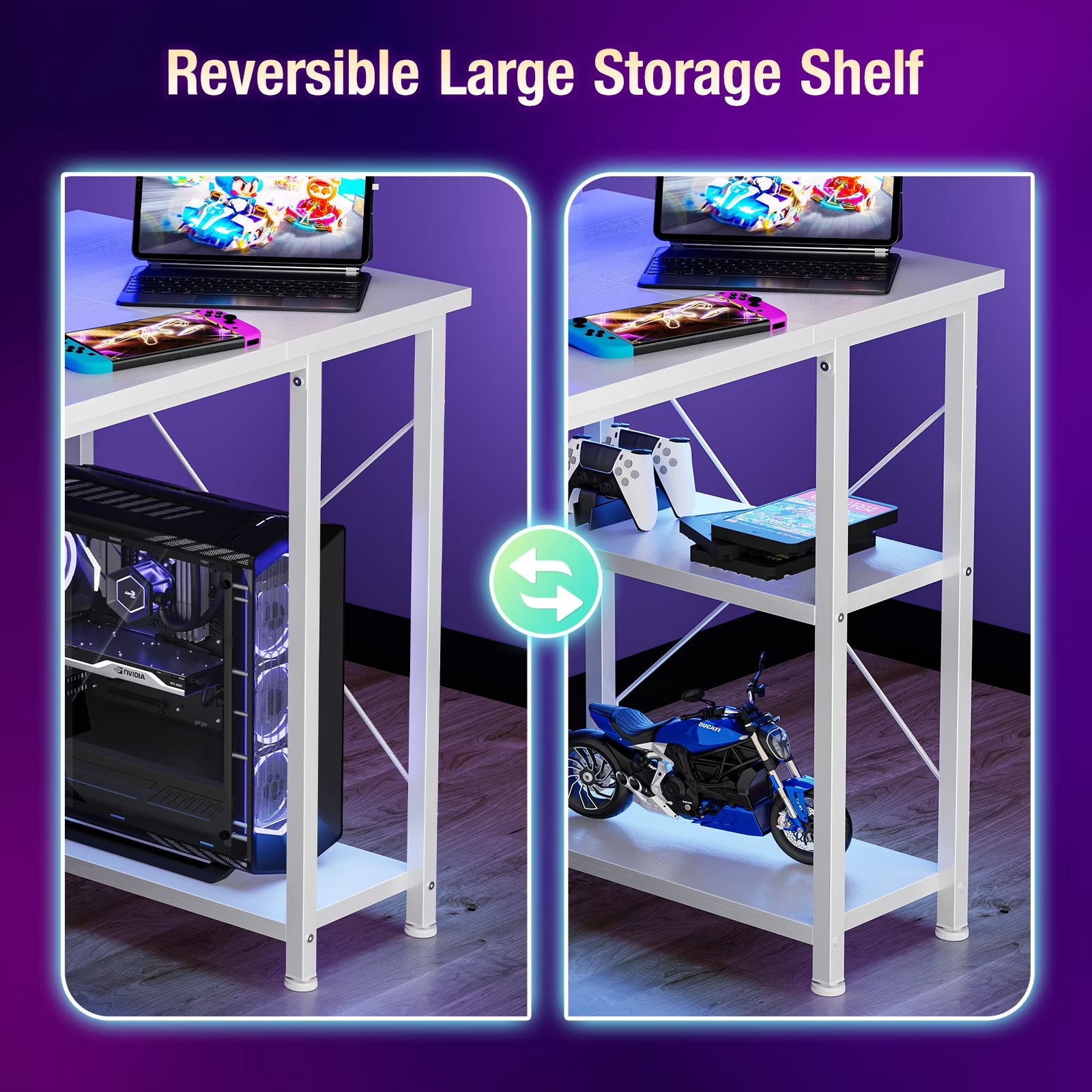 Escritorio Gamer De 48 Pulgadas Con Luces LED, Tomacorrientes, Soporte Para Monitor, Funciones Controladas Por App Y Gancho Para Audífonos