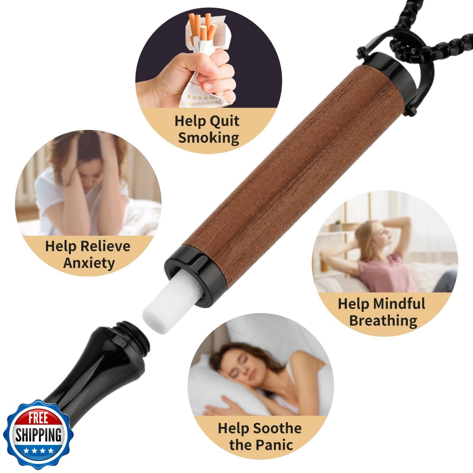 Breathing Necklace to Quit Smoking and Vaping with Refillable Mint Pods Stop