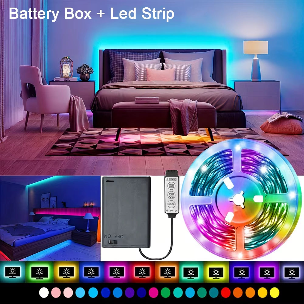 Battery Led Strip Lights RGB Led Strip Flexible Ribbon with 3Key Control Luces Led Tape Lights for Room Decor TV Backlights