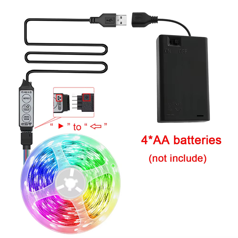 Battery Led Strip Lights RGB Led Strip Flexible Ribbon with 3Key Control Luces Led Tape Lights for Room Decor TV Backlights