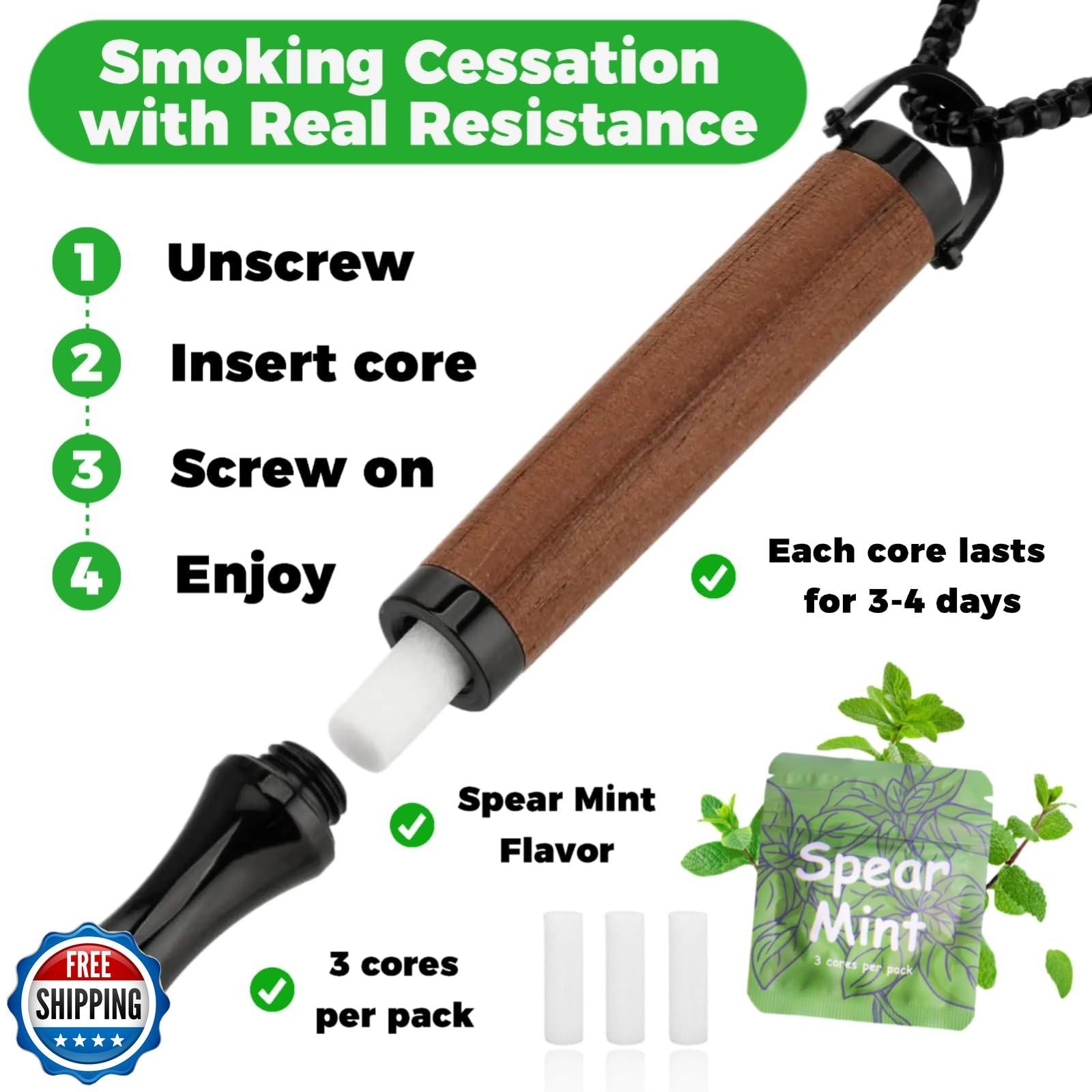 Breathing Necklace to Quit Smoking and Vaping with Refillable Mint Pods Stop