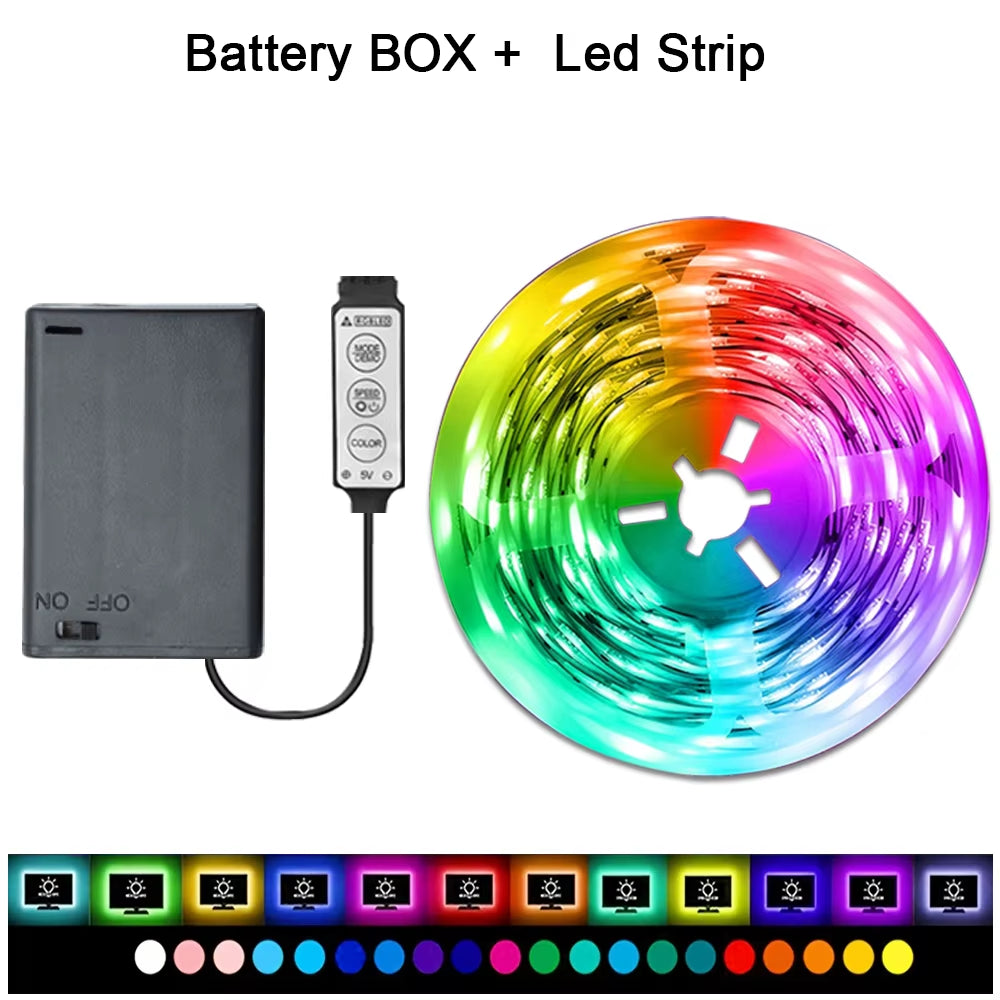 Battery Led Strip Lights RGB Led Strip Flexible Ribbon with 3Key Control Luces Led Tape Lights for Room Decor TV Backlights