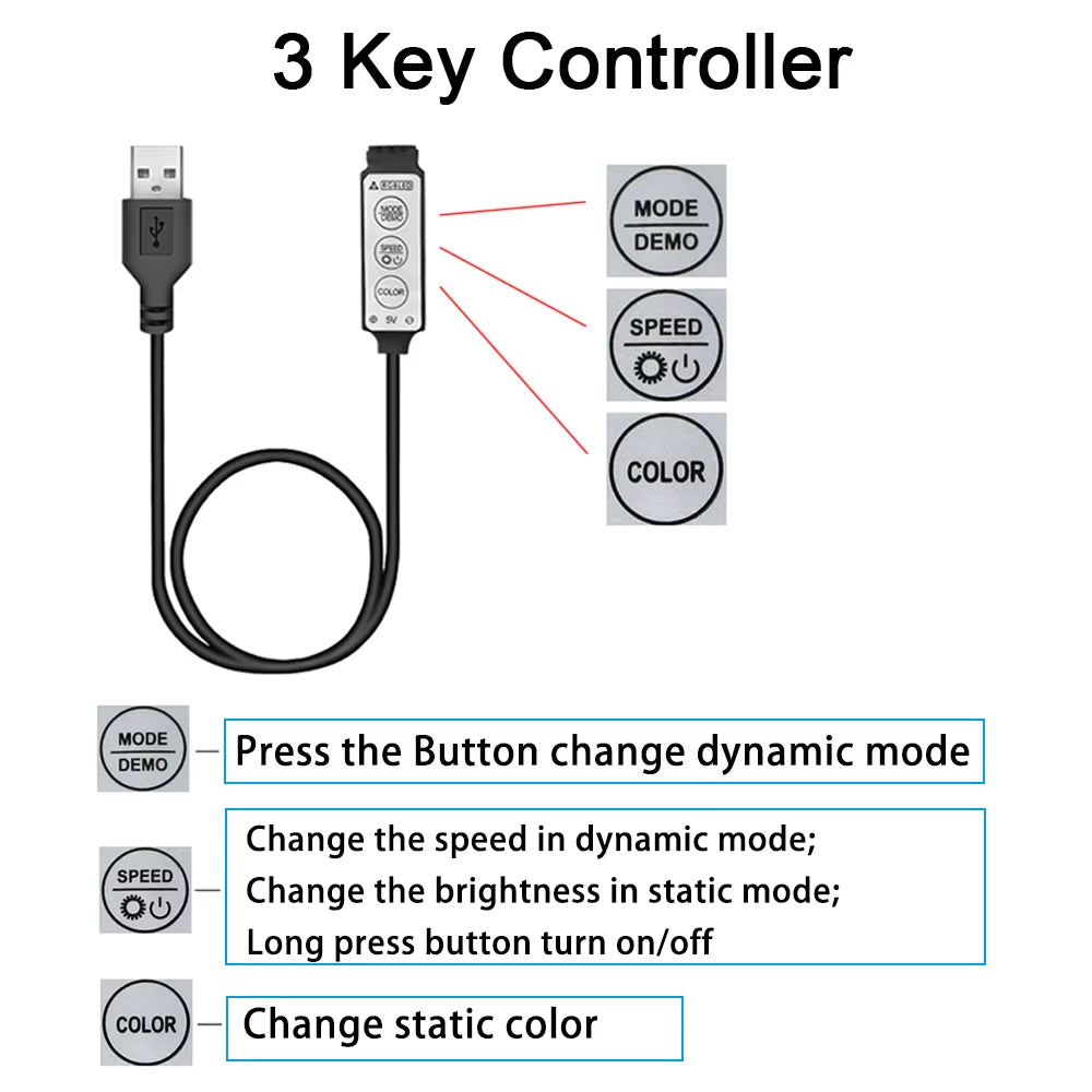 Battery Led Strip Lights RGB Led Strip Flexible Ribbon with 3Key Control Luces Led Tape Lights for Room Decor TV Backlights