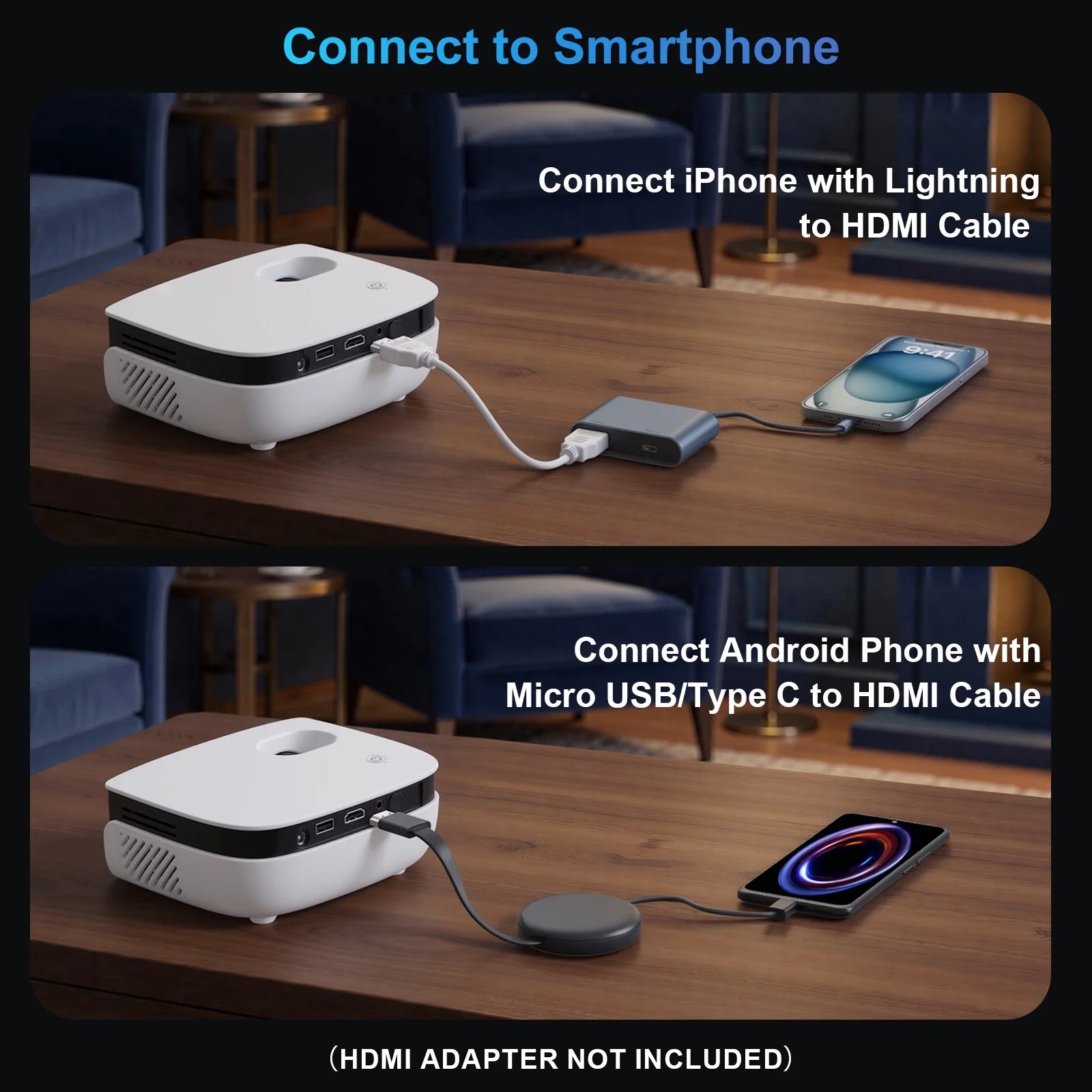 1080P Mini Projector with Bluetooth,Keystone Correction,Up to Support 240'' Screen