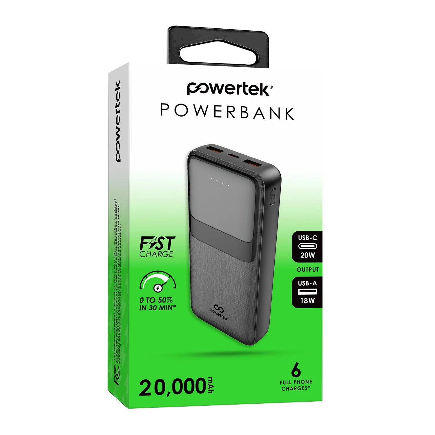 Cargador Portátil Powertek 20,000Mah PD Power Bank Con USB-C – Negro